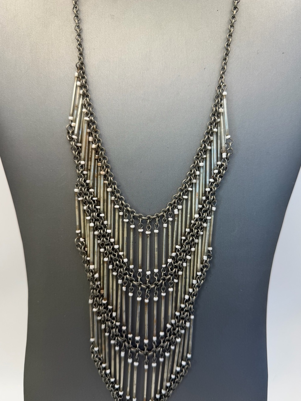 Gunmetal Multi-Strand Fringe Necklace 15”